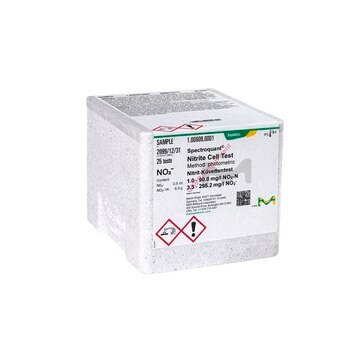 Nitrite Cell Test photometric, 1.0-90.0 mg/L (NO2-N), 3.3-295.2 mg/L (NO2-), Spectroquant®